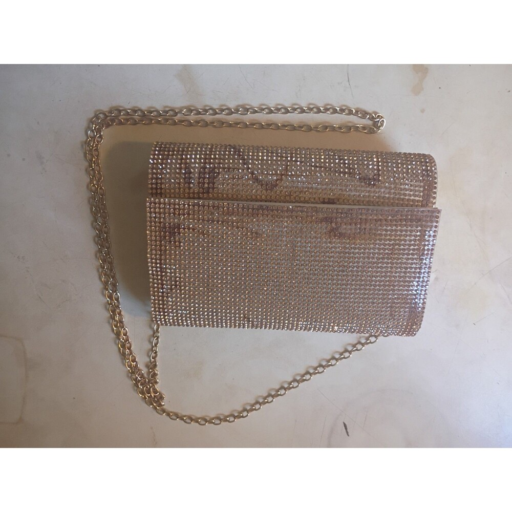 Vintage La Regale Crystal Rhinestone Evening Clutch Bag With Gold Shoulder Strap